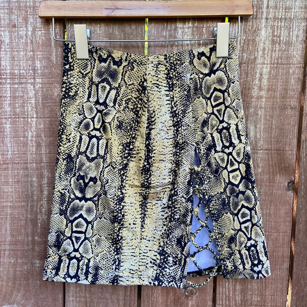 Motel Rocks Snake Skin Print Stretchy Cutout Mini Skirt Size Small